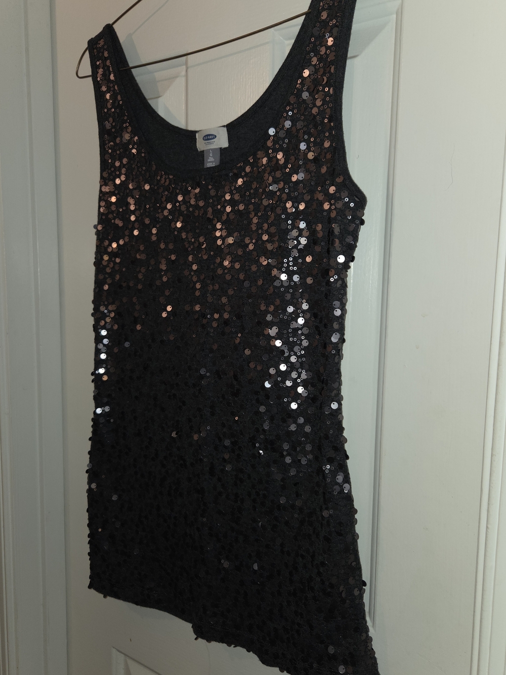 Old Navy Women's Charcoal Sequin Sleeveless Tank Top Sparkle Camisole.  Size L. - Picture 7 of 12